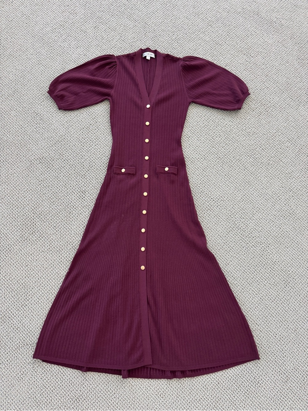 Amour Vert Burgundy Button-Front Ribbed Maxi Dress